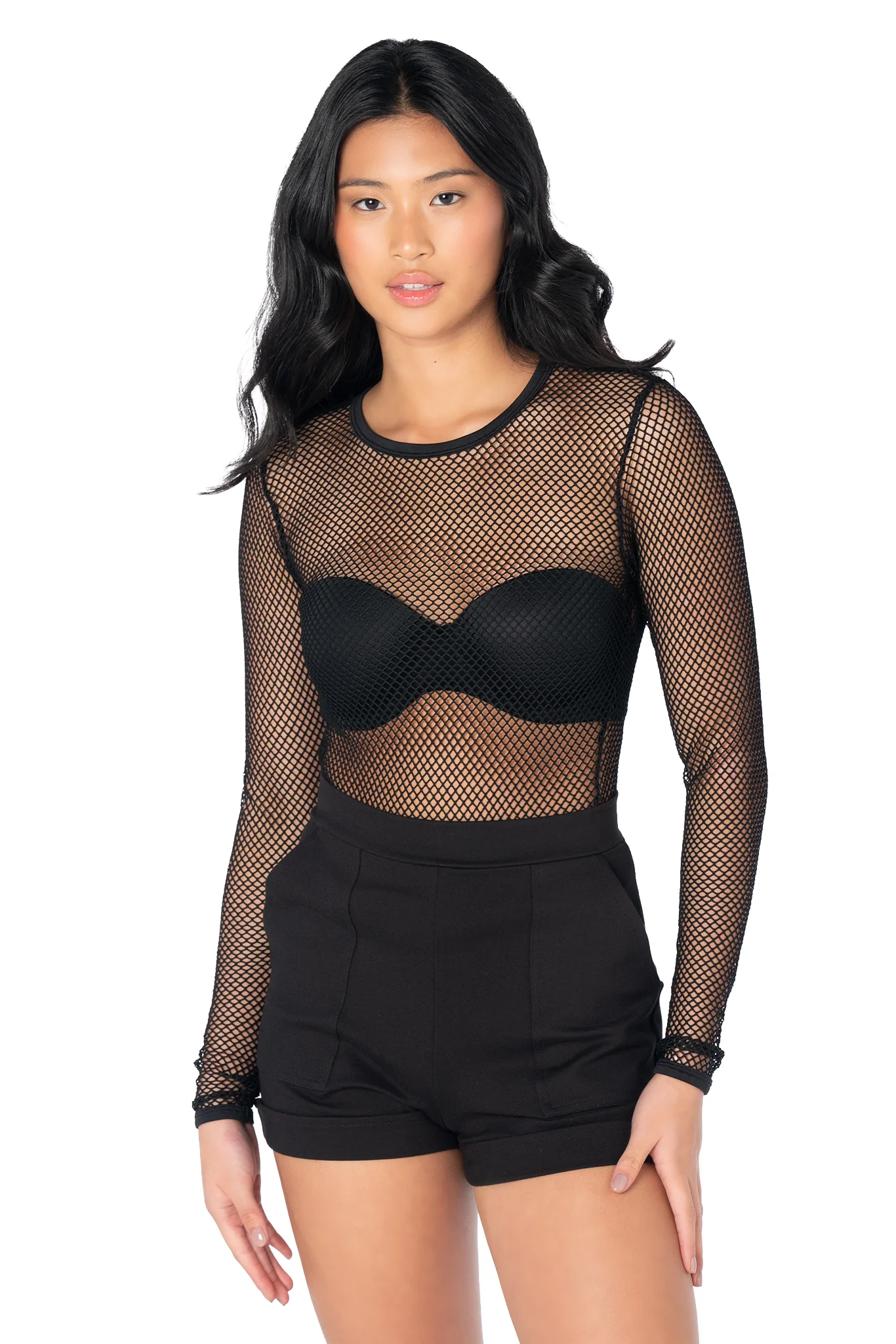 Fishnet Boat Neck Long Sleeve Top - Swatch